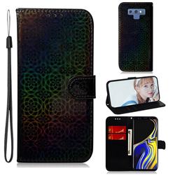 Laser Circle Shining Leather Wallet Phone Case for Samsung Galaxy Note9 - Black