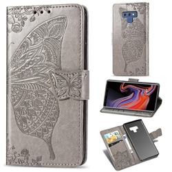 Embossing Mandala Flower Butterfly Leather Wallet Case for Samsung Galaxy Note9 - Gray