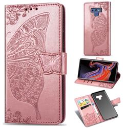 Embossing Mandala Flower Butterfly Leather Wallet Case for Samsung Galaxy Note9 - Rose Gold