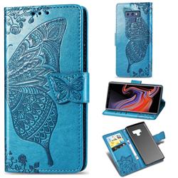 Embossing Mandala Flower Butterfly Leather Wallet Case for Samsung Galaxy Note9 - Blue