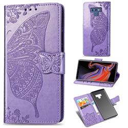 Embossing Mandala Flower Butterfly Leather Wallet Case for Samsung Galaxy Note9 - Light Purple