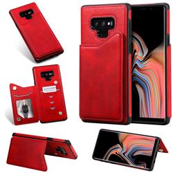 Luxury Multifunction Magnetic Card Slots Stand Calf Leather Phone Back Cover for Samsung Galaxy Note9 - Red