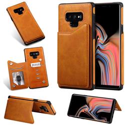 Luxury Multifunction Magnetic Card Slots Stand Calf Leather Phone Back Cover for Samsung Galaxy Note9 - Brown
