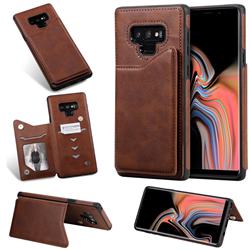 Luxury Multifunction Magnetic Card Slots Stand Calf Leather Phone Back Cover for Samsung Galaxy Note9 - Coffee