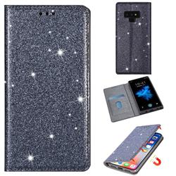 Ultra Slim Glitter Powder Magnetic Automatic Suction Leather Wallet Case for Samsung Galaxy Note9 - Gray
