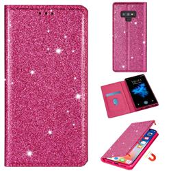 Ultra Slim Glitter Powder Magnetic Automatic Suction Leather Wallet Case for Samsung Galaxy Note9 - Rose Red