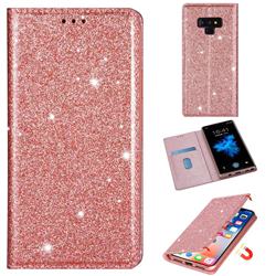 Ultra Slim Glitter Powder Magnetic Automatic Suction Leather Wallet Case for Samsung Galaxy Note9 - Rose Gold