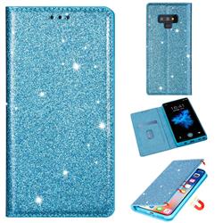 Ultra Slim Glitter Powder Magnetic Automatic Suction Leather Wallet Case for Samsung Galaxy Note9 - Blue