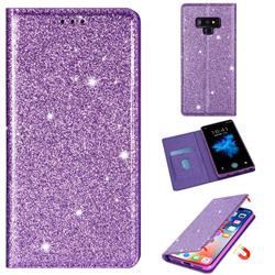 Ultra Slim Glitter Powder Magnetic Automatic Suction Leather Wallet Case for Samsung Galaxy Note9 - Purple