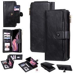 Retro Multifunction Zipper Magnetic Separable Leather Phone Case Cover for Samsung Galaxy Note9 - Black