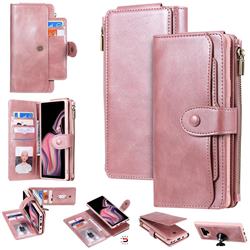 Retro Multifunction Zipper Magnetic Separable Leather Phone Case Cover for Samsung Galaxy Note9 - Rose Gold