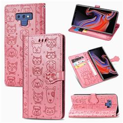 Embossing Dog Paw Kitten and Puppy Leather Wallet Case for Samsung Galaxy Note9 - Pink