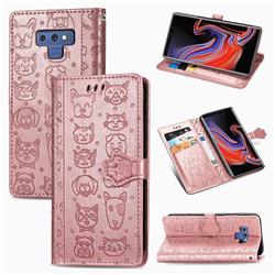 Embossing Dog Paw Kitten and Puppy Leather Wallet Case for Samsung Galaxy Note9 - Rose Gold
