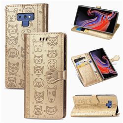 Embossing Dog Paw Kitten and Puppy Leather Wallet Case for Samsung Galaxy Note9 - Champagne Gold