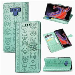 Embossing Dog Paw Kitten and Puppy Leather Wallet Case for Samsung Galaxy Note9 - Green