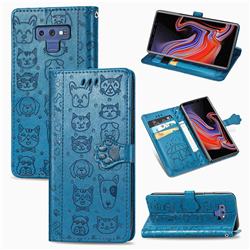 Embossing Dog Paw Kitten and Puppy Leather Wallet Case for Samsung Galaxy Note9 - Blue