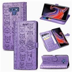 Embossing Dog Paw Kitten and Puppy Leather Wallet Case for Samsung Galaxy Note9 - Purple
