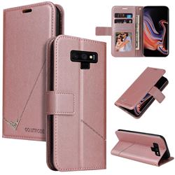 GQ.UTROBE Right Angle Silver Pendant Leather Wallet Phone Case for Samsung Galaxy Note9 - Rose Gold