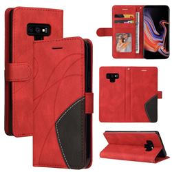 Luxury Two-color Stitching Leather Wallet Case Cover for Samsung Galaxy Note9 - Red