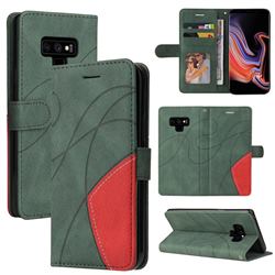 Luxury Two-color Stitching Leather Wallet Case Cover for Samsung Galaxy Note9 - Green
