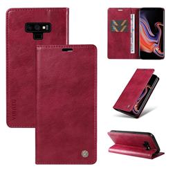 YIKATU Litchi Card Magnetic Automatic Suction Leather Flip Cover for Samsung Galaxy Note9 - Wine Red