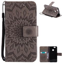 Embossing Sunflower Leather Wallet Case for Huawei Nova - Gray