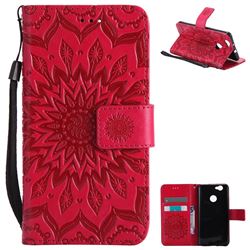 Embossing Sunflower Leather Wallet Case for Huawei Nova - Red