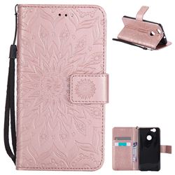 Embossing Sunflower Leather Wallet Case for Huawei Nova - Rose Gold