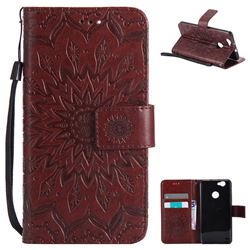 Embossing Sunflower Leather Wallet Case for Huawei Nova - Brown