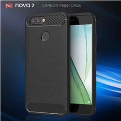 Luxury Carbon Fiber Brushed Wire Drawing Silicone TPU Back Cover for Huawei Nova 2 (Black)