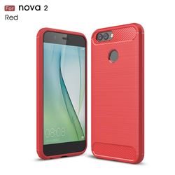 Luxury Carbon Fiber Brushed Wire Drawing Silicone TPU Back Cover for Huawei Nova 2 (Red)