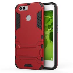 Armor Premium Tactical Grip Kickstand Shockproof Dual Layer Rugged Hard Cover for Huawei Nova 2 - Wine Red