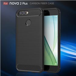 Luxury Carbon Fiber Brushed Wire Drawing Silicone TPU Back Cover for Huawei Nova 2 Plus (Black)