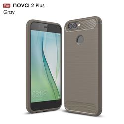 Luxury Carbon Fiber Brushed Wire Drawing Silicone TPU Back Cover for Huawei Nova 2 Plus (Gray)
