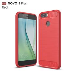 Luxury Carbon Fiber Brushed Wire Drawing Silicone TPU Back Cover for Huawei Nova 2 Plus (Red)