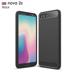 Luxury Carbon Fiber Brushed Wire Drawing Silicone TPU Back Cover for Huawei Nova 2s - Black
