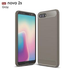 Luxury Carbon Fiber Brushed Wire Drawing Silicone TPU Back Cover for Huawei Nova 2s - Gray