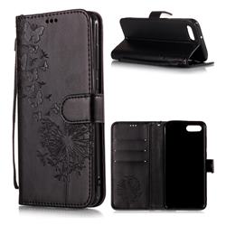 Intricate Embossing Dandelion Butterfly Leather Wallet Case for Huawei Nova 2s - Black