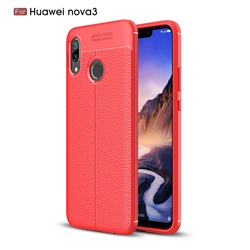 Luxury Auto Focus Litchi Texture Silicone TPU Back Cover for Huawei Nova 3 - Red
