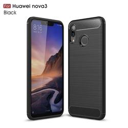 Luxury Carbon Fiber Brushed Wire Drawing Silicone TPU Back Cover for Huawei Nova 3 - Black