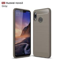 Luxury Carbon Fiber Brushed Wire Drawing Silicone TPU Back Cover for Huawei Nova 3 - Gray