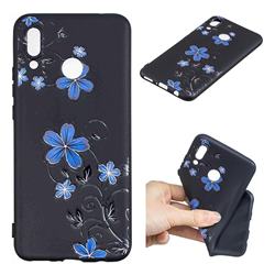 Little Blue Flowers 3D Embossed Relief Black TPU Cell Phone Back Cover for Huawei Nova 3