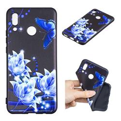 Blue Butterfly 3D Embossed Relief Black TPU Cell Phone Back Cover for Huawei Nova 3