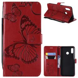 Embossing 3D Butterfly Leather Wallet Case for Huawei Nova 3 - Red