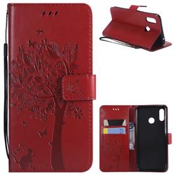 Embossing Butterfly Tree Leather Wallet Case for Huawei Nova 3 - Red