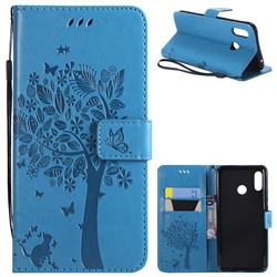 Embossing Butterfly Tree Leather Wallet Case for Huawei Nova 3 - Blue