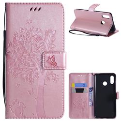 Embossing Butterfly Tree Leather Wallet Case for Huawei Nova 3 - Rose Pink