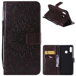 Embossing Sunflower Leather Wallet Case for Huawei Nova 3 - Brown