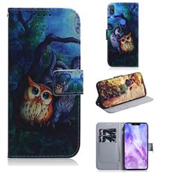 Oil Painting Owl PU Leather Wallet Case for Huawei Nova 3