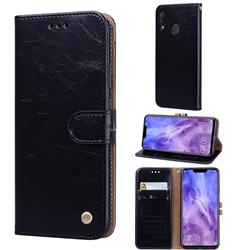 Luxury Retro Oil Wax PU Leather Wallet Phone Case for Huawei Nova 3 - Deep Black